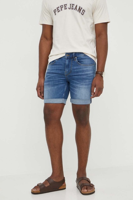 Pepe Jeans szorty jeansowe SLIM SHORT z elastanem niebieski PM801080HT9