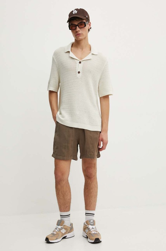 Abercrombie & Fitch szorty z domieszką lnu KI128.4081.442 brązowy SS24