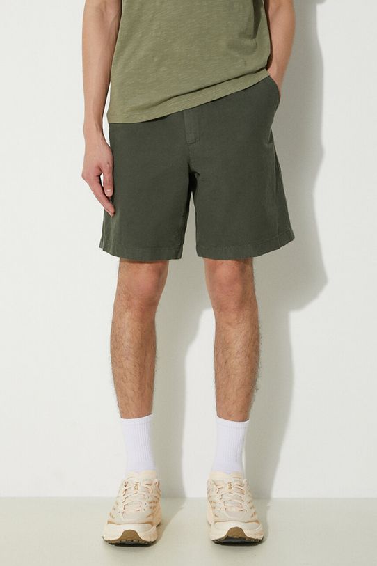 Norse Projects pantaloni scurți din amestec de in Ezra Relaxed Cotton panza verde N35.0614.8022