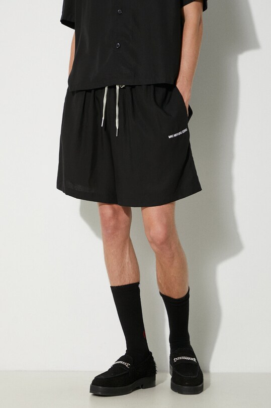 MKI MIYUKI ZOKU szorty Tencel Shorts tkanina czarny TENCEL.SHORTS