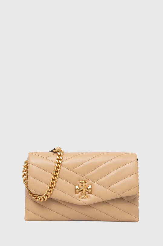 Tory Burch torebka skórzana Kira Chevron skóra licowa beżowy 90343.251