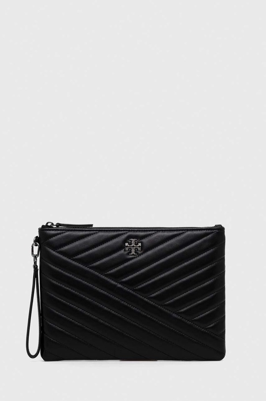 Tory Burch kopertówka skórzana Kira Chevron Pave Logo Pouch nie mieści A4 czarny 153103.001