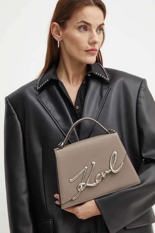 Kožená kabelka Karl Lagerfeld 240W3003 sivá