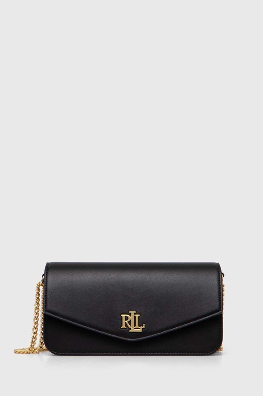 Δερμάτινη τσάντα Lauren Ralph Lauren λείο δέρμα μαύρο 431934746