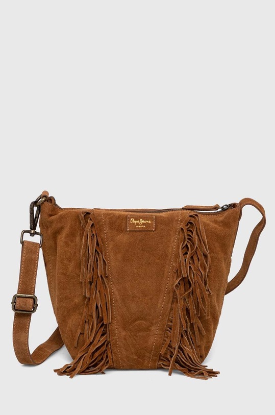 Pepe Jeans geanta de mana din piele intoarsa KADE ANGIE nu incape in A4 maro PL031528