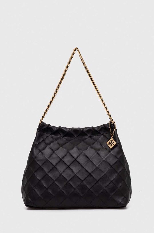 Tory Burch torebka skórzana Fleming Soft Drawstring Hobo skóra licowa czarny 154572.001