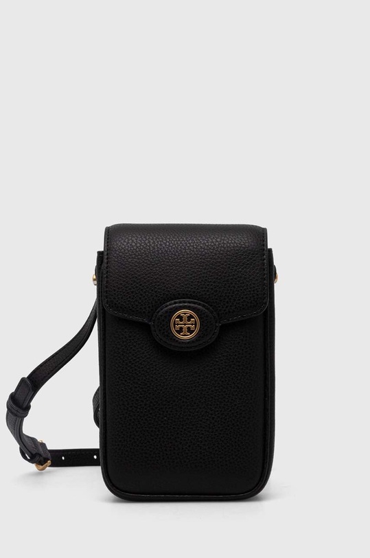 Kožený obal na telefón Tory Burch Robinson Pebbled na mobil čierna 156748.001
