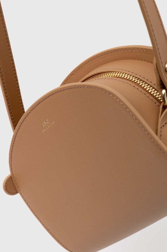Kožená kabelka A.P.C. sac demi-lune mini béžová PXAWV.F61392.CAS