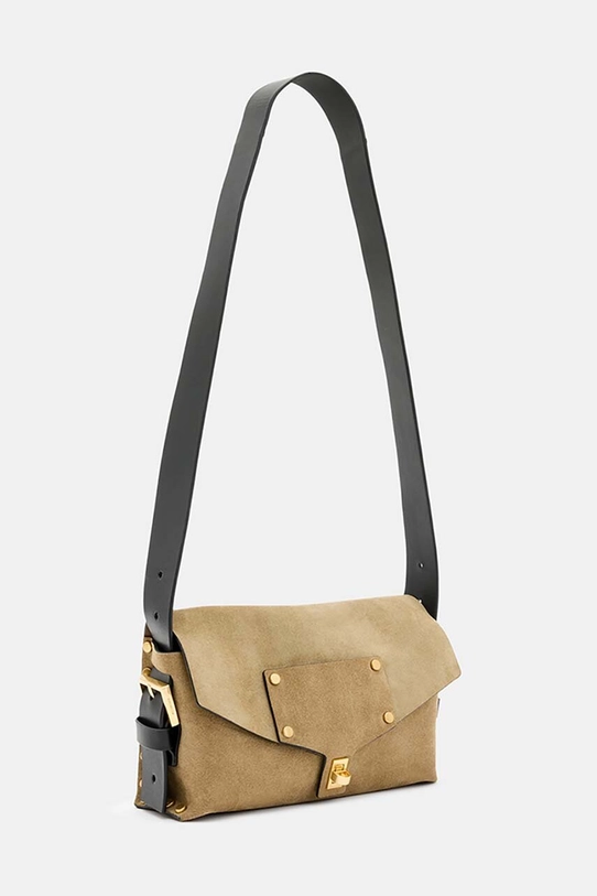 Accesorii AllSaints geanta de mana din piele intoarsa MIRO SATCHEL W071XA bej