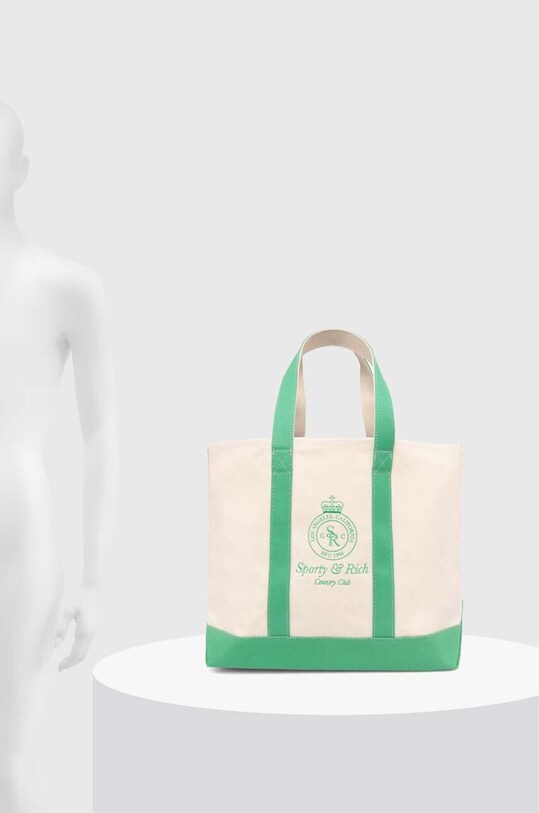 Sporty & Rich cotton handbag Crown Logo Embroidered Two Tone Tote Bag BA001S405CN