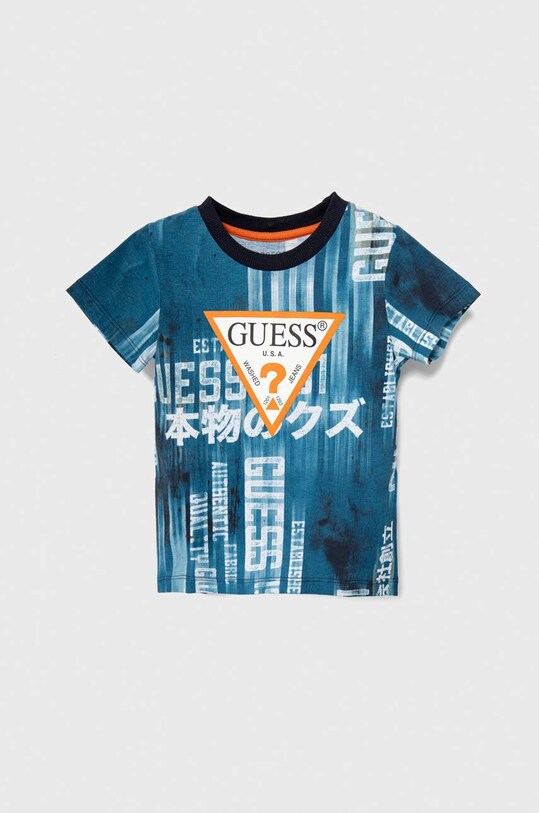 Detské bavlnené tričko Guess potlač modrá N4RI03.K8HM3.PPYH