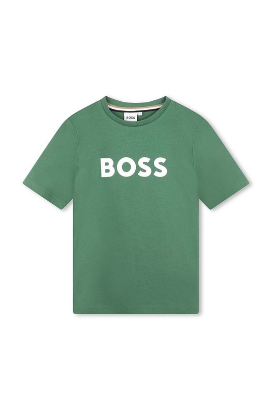 Detské bavlnené tričko BOSS bavlna zelená J50718.162.174