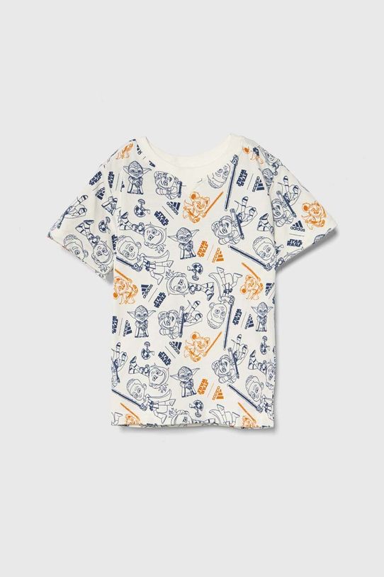 adidas t-shirt bawełniany dziecięcy x Star Wars wzorzyste beżowy IT8785