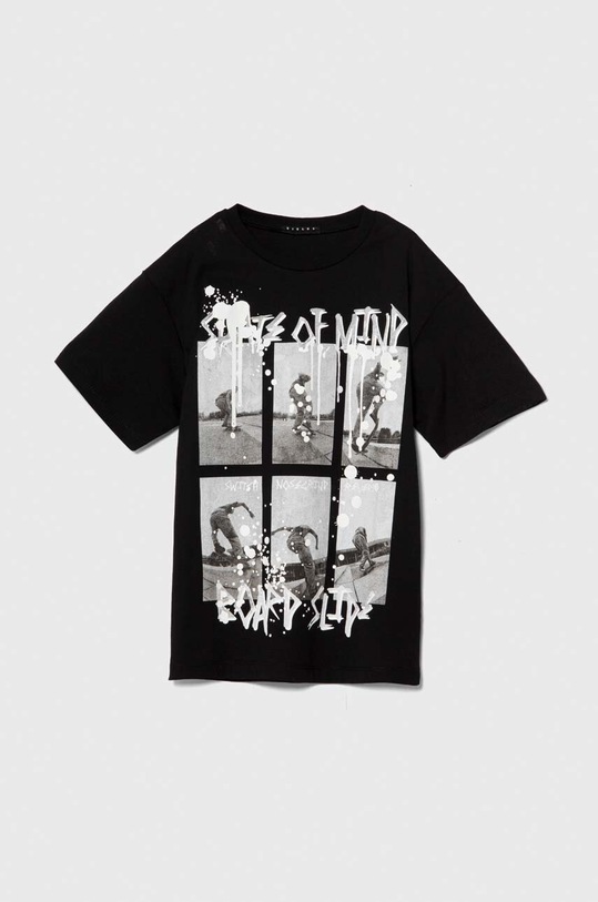 Sisley t-shirt bawełniany dziecięcy nadruk czarny 3096X1045.G.Seasonal