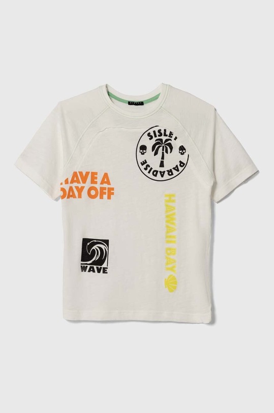 Sisley t-shirt bawełniany dziecięcy nadruk biały 3LUQX104E.G.Seasonal