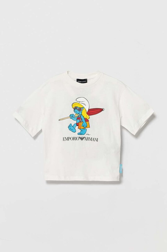 Emporio Armani t-shirt bawełniany dziecięcy The Smurfs nadruk biały 3D4TJN.3J52Z
