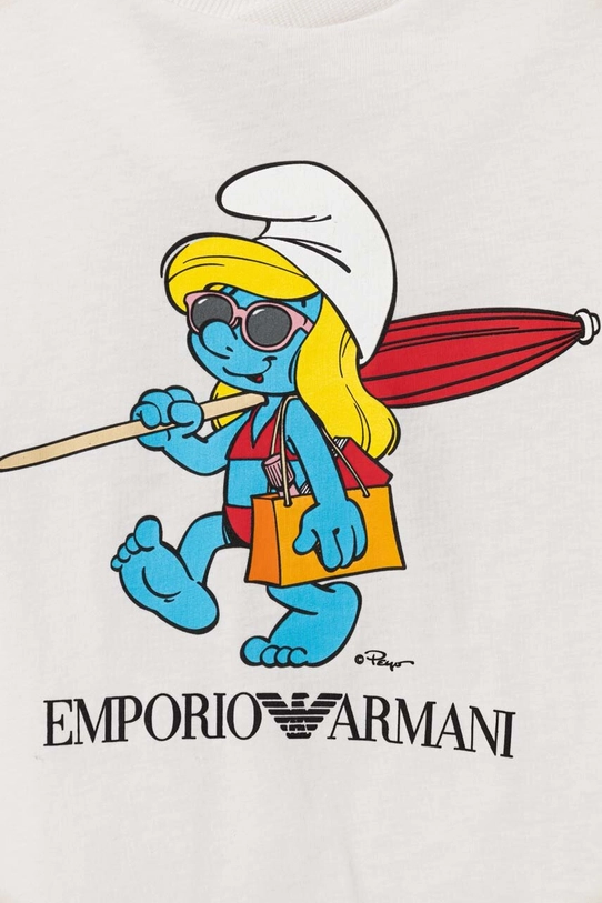 Мальчик Детская хлопковая футболка Emporio Armani The Smurfs 3D4TJN.3J52Z белый