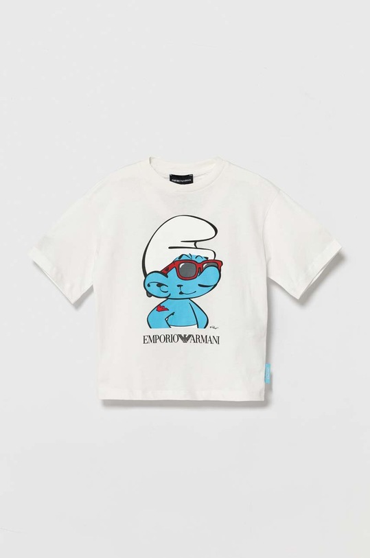 Emporio Armani t-shirt bawełniany dziecięcy The Smurfs nadruk biały 3D4TJN.3J52Z