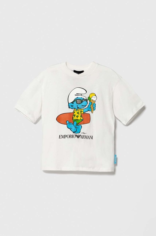 Emporio Armani t-shirt bawełniany dziecięcy The Smurfs nadruk biały 3D4TJN.3J52Z
