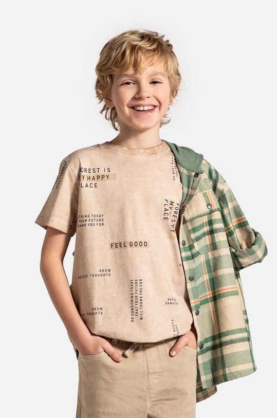 Coccodrillo t-shirt bawełniany dziecięcy wzorzyste beżowy WC4143204NAJ