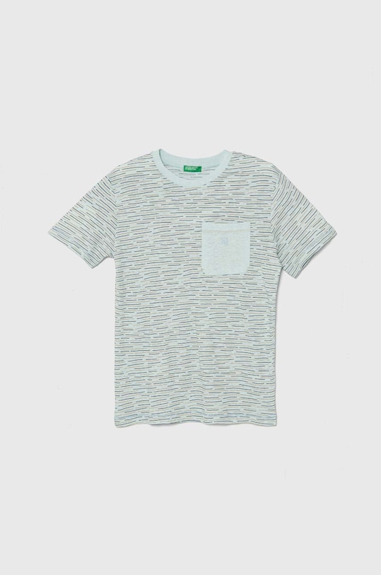United Colors of Benetton t-shirt z domieszką lnu dziecięcy okrągły niebieski 362PC10HL.G.Seasonal