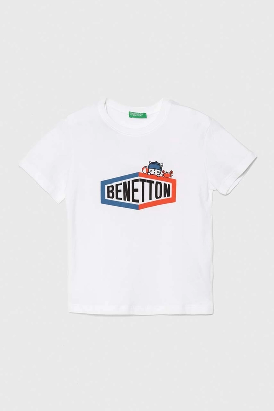 United Colors of Benetton t-shirt bawełniany dziecięcy nadruk biały 3I1XG10EH.P.Seasonal