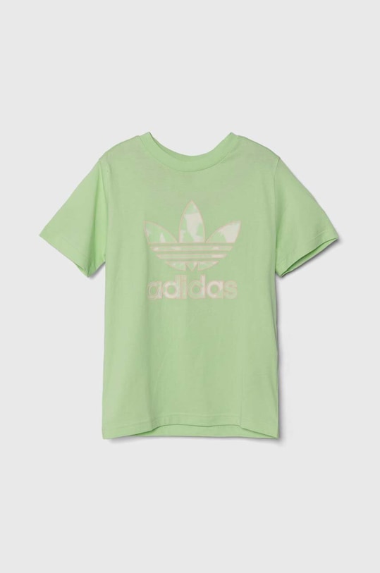 Dětské bavlněné tričko adidas Originals kulatý zelená IR6451