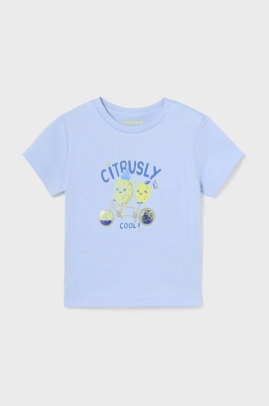 Mayoral t-shirt bawełniany niemowlęcy nadruk niebieski 1026.3K.Baby.PPYH