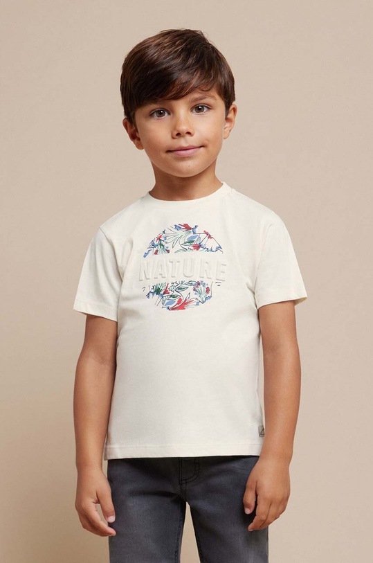 Παιδικό βαμβακερό μπλουζάκι Mayoral στάμπα μπεζ 3002.5C.Mini.PPYH