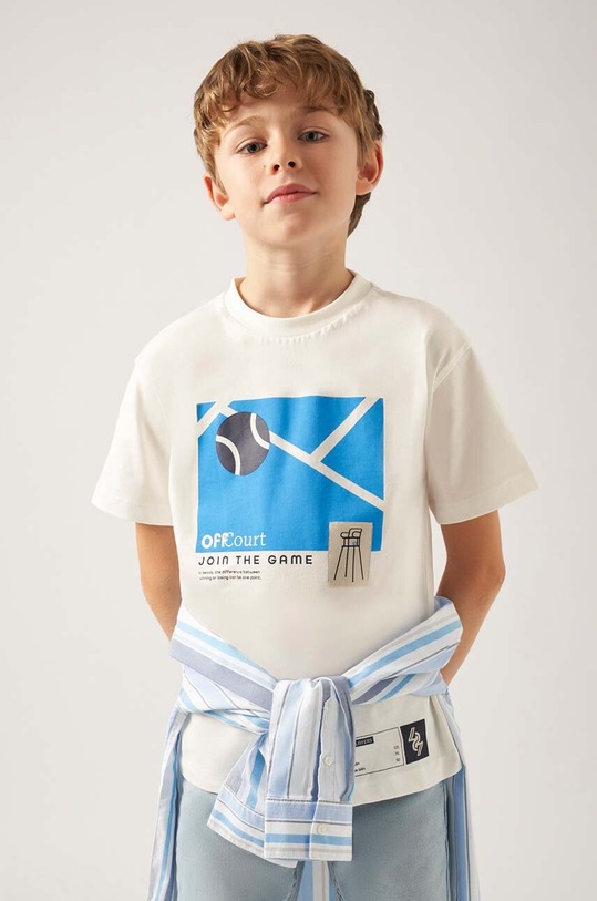 Παιδικό βαμβακερό μπλουζάκι Mayoral στάμπα μπεζ 6030.7C.Junior.PPYH