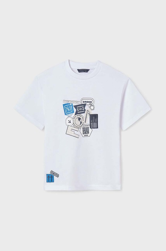 Mayoral t-shirt bawełniany dziecięcy nadruk biały 6044.7F.Junior.PPYH