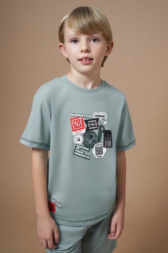 Mayoral t-shirt bawełniany dziecięcy 6044.7F.Junior.PPYH turkusowy