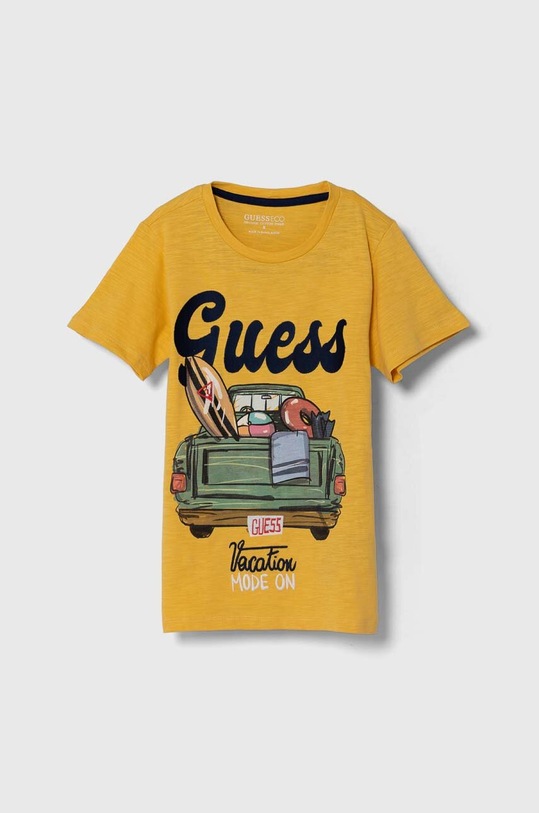 Guess t-shirt bawełniany dziecięcy nadruk żółty L4GI14.K6XN4.PPYH