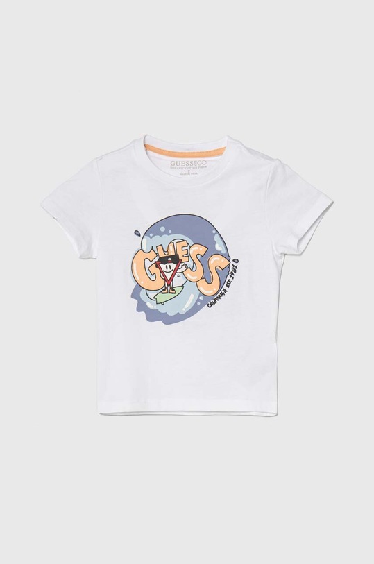 Guess t-shirt bawełniany dziecięcy nadruk biały N4GI19.K8HM4.PPYH