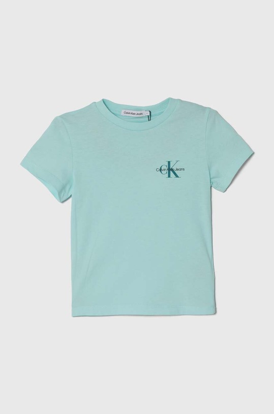 Παιδικό βαμβακερό μπλουζάκι Calvin Klein Jeans στάμπα τιρκουάζ IB0IB01231.104.116.PPYH