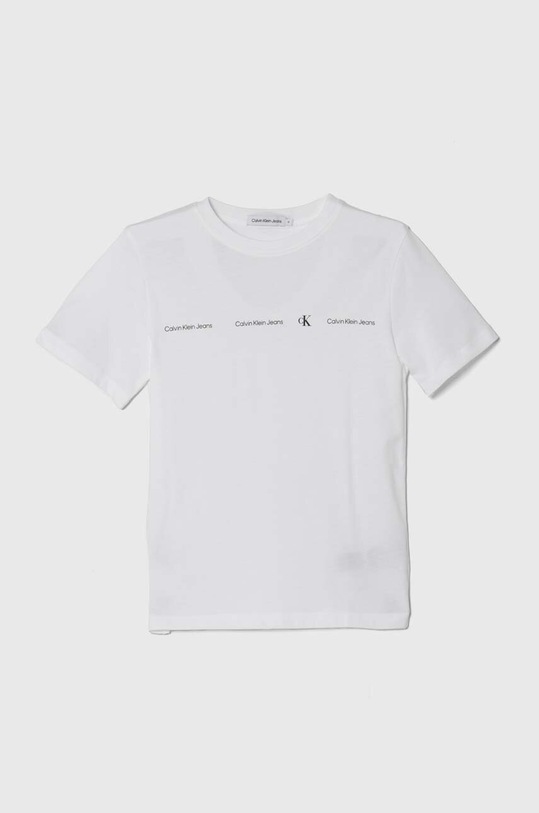 Παιδικό βαμβακερό μπλουζάκι Calvin Klein Jeans στάμπα λευκό IB0IB02033.128.176.PPYH