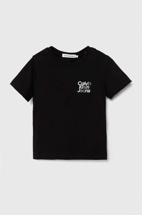 Παιδικό βαμβακερό μπλουζάκι Calvin Klein Jeans στάμπα μαύρο IB0IB02037.104.116.PPYH