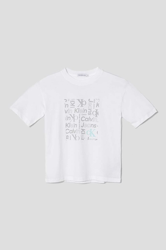 Παιδικό βαμβακερό μπλουζάκι Calvin Klein Jeans στάμπα λευκό IB0IB02106.PPYH
