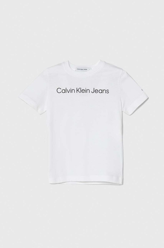 Παιδικό βαμβακερό μπλουζάκι Calvin Klein Jeans στάμπα λευκό IU0IU00599.104.116.PPYH