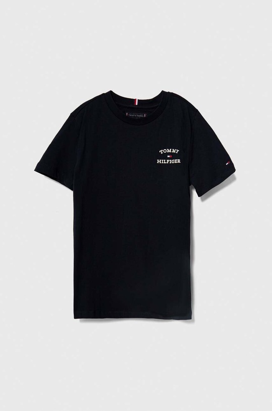 Παιδικό βαμβακερό μπλουζάκι Tommy Hilfiger στάμπα σκούρο μπλε KB0KB08807.128.176.PPYH