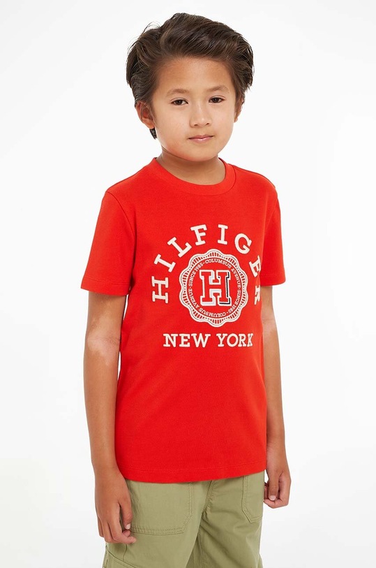 Tommy Hilfiger t-shirt bawełniany dziecięcy nadruk czerwony KB0KB08809.98.122.PPYH