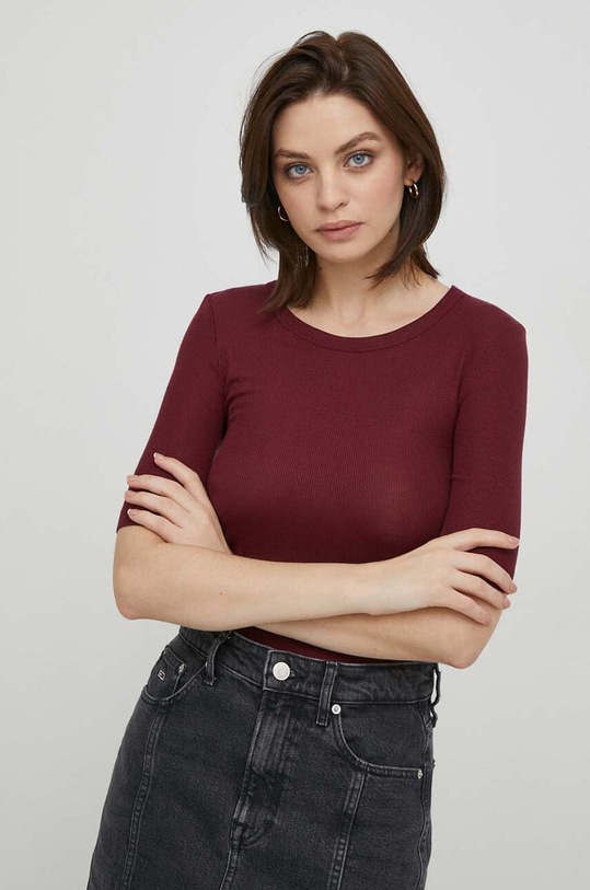 Tommy Hilfiger t-shirt z elastanem bordowy WW0WW39789
