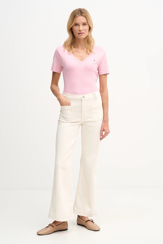 Βαμβακερό μπλουζάκι Tommy Hilfiger WW0WW40584 ροζ AA00