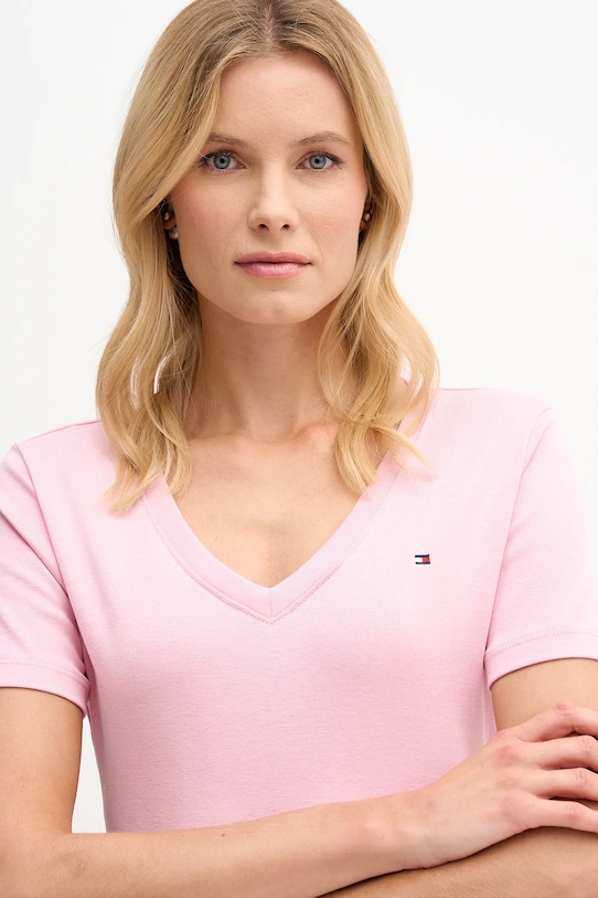 Βαμβακερό μπλουζάκι Tommy Hilfiger ροζ WW0WW40584