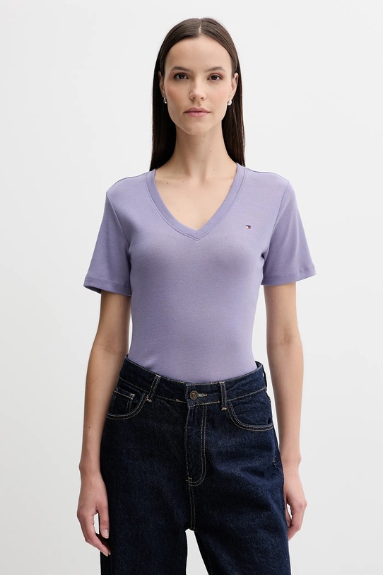 Bavlněné tričko Tommy Hilfiger hladký fialová WW0WW40584