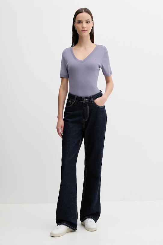 Bavlněné tričko Tommy Hilfiger WW0WW40584 fialová AA00