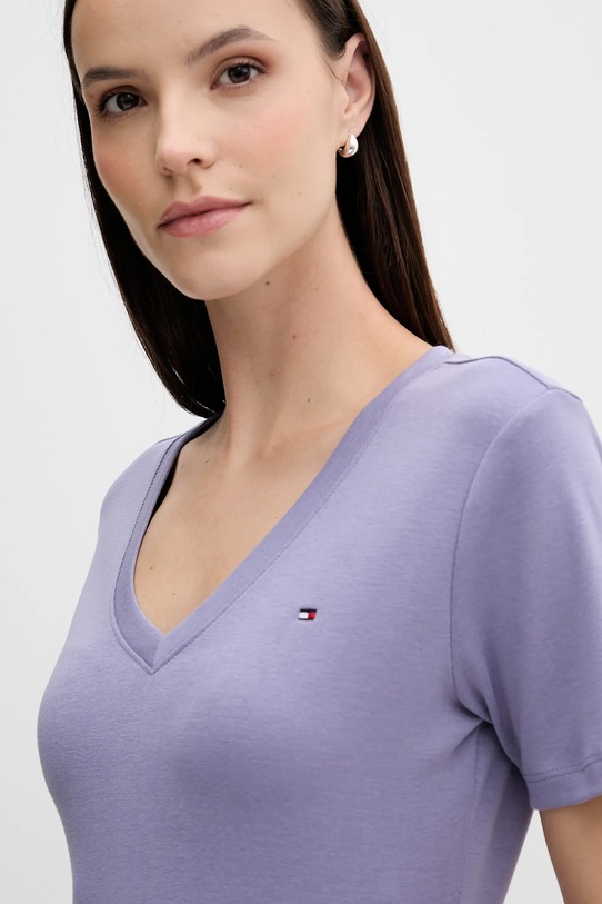 Bavlněné tričko Tommy Hilfiger fialová WW0WW40584