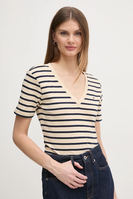Bavlněné tričko Tommy Hilfiger béžová WW0WW40584