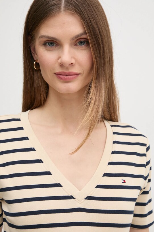 Хлопковая футболка Tommy Hilfiger бежевый WW0WW40584