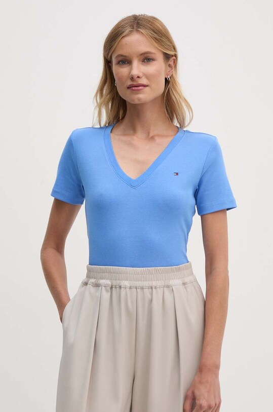 Хлопковая футболка Tommy Hilfiger узор голубой WW0WW40584